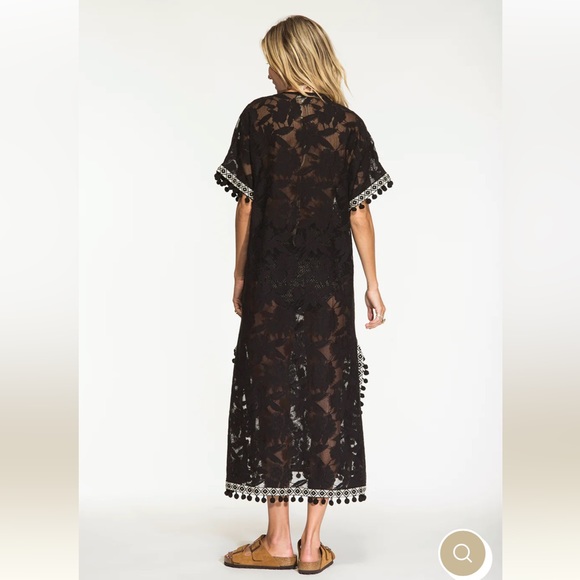 NIGHTCAP Free People *Sun Kissed* black lace kaftan tassel coverup dress XS - Picture 7 of 12